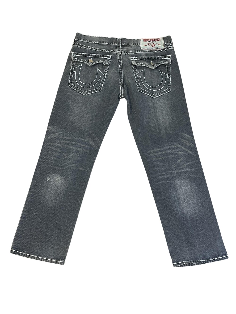 True Religion Jeans Mens 40x34 Gray Billy Super T Straight Dark Wash Denim Pants